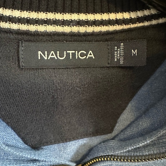 Nautica two tone Blue quarter Zip Sweater size medium - Picture 2 of 4